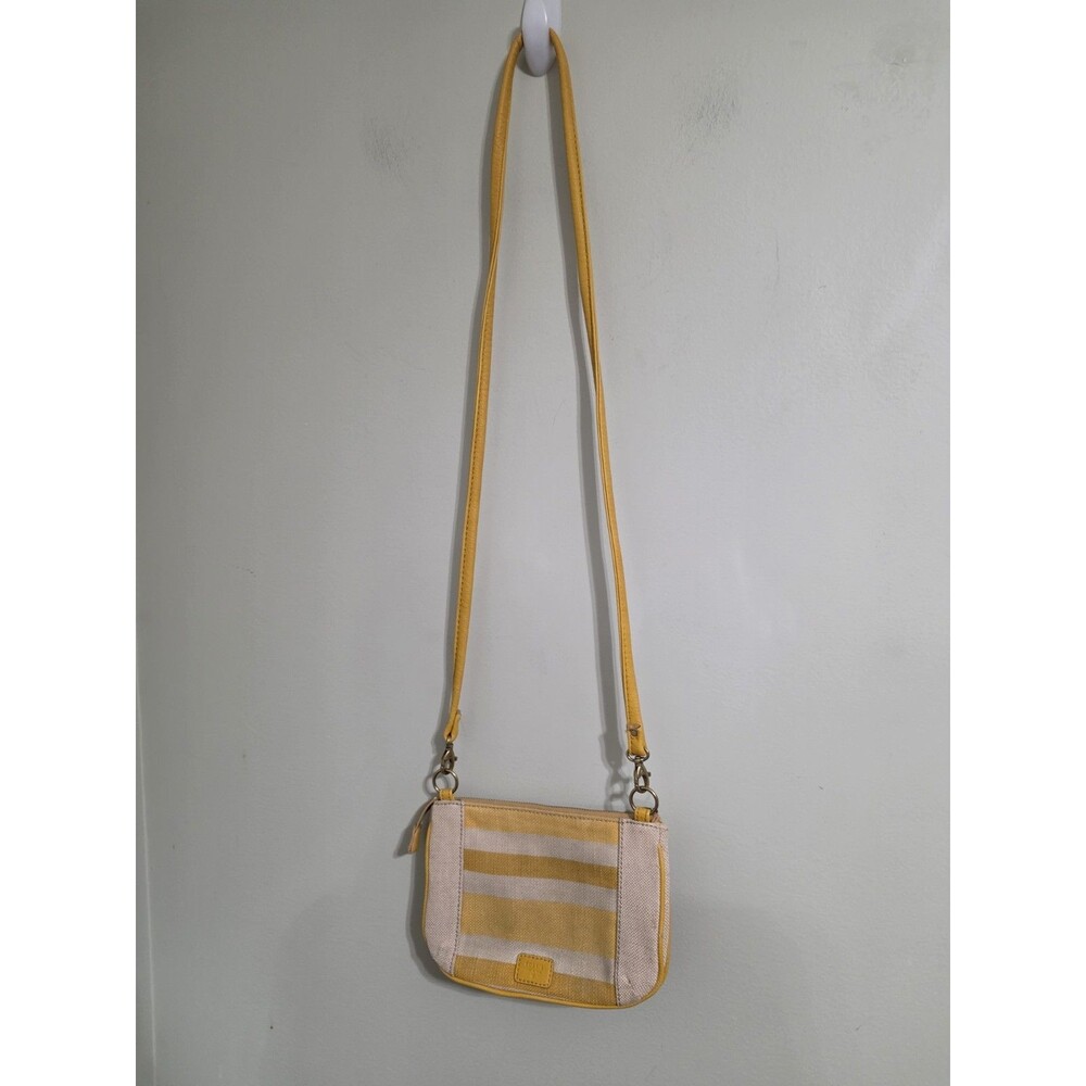 fossil  crossbody messenger bag purse woven tweed yellow stripes